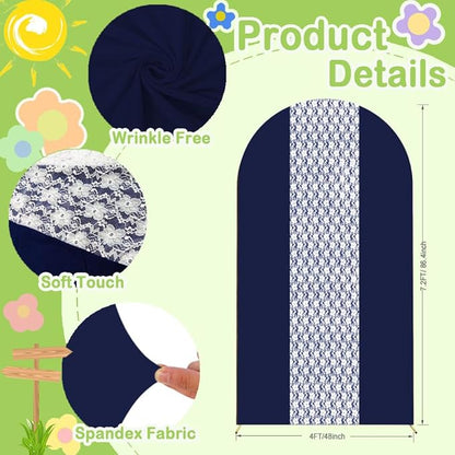 Navy Blue Arch Cover 7.2ft Lace Arched Backdrop Cover Dark Blue Chiara Arch Frame Back Drop Cover Spandex Wedding Arch Stand Fabric Navy Rustic Vintage Party Baby Shower Birthday Decorations