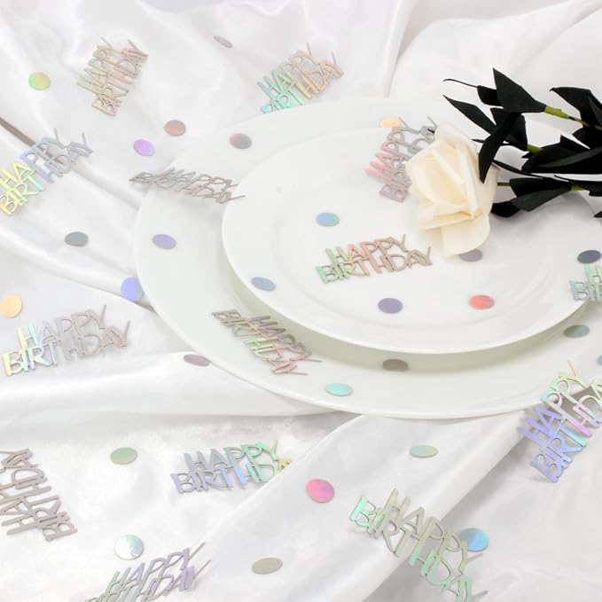 Birthday Confetti, Glitter Happy Birthday Table Decorations, 270 PCS Iridescent Party Decorations