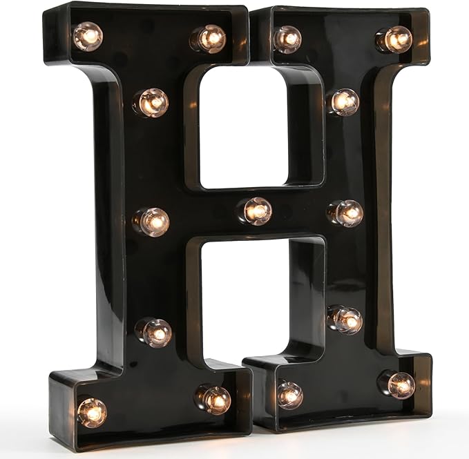 Light Up Black Alphabet Marquee Letters Sign LED Marquee Number Lights Sign for Night Light Home Bar Christmas Lamp Birthday Party Wedding Decoration H