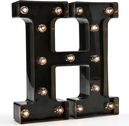 Light Up Black Alphabet Marquee Letters Sign LED Marquee Number Lights Sign for Night Light Home Bar Christmas Lamp Birthday Party Wedding Decoration H