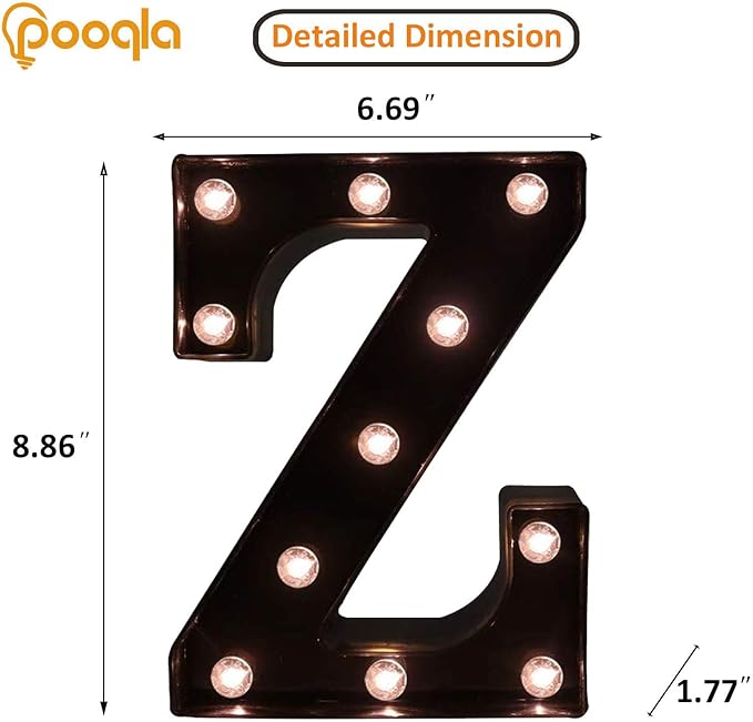 Decorative LED Illuminated Letter Marquee Sign - Alphabet Marquee Letters with Lights For Wedding Birthday Party Christmas Night Light Lamp Home Bar Decoration Z, Black