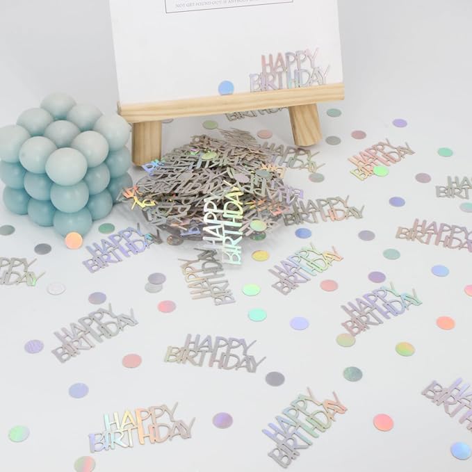 Birthday Confetti, Glitter Happy Birthday Table Decorations, 270 PCS Iridescent Party Decorations