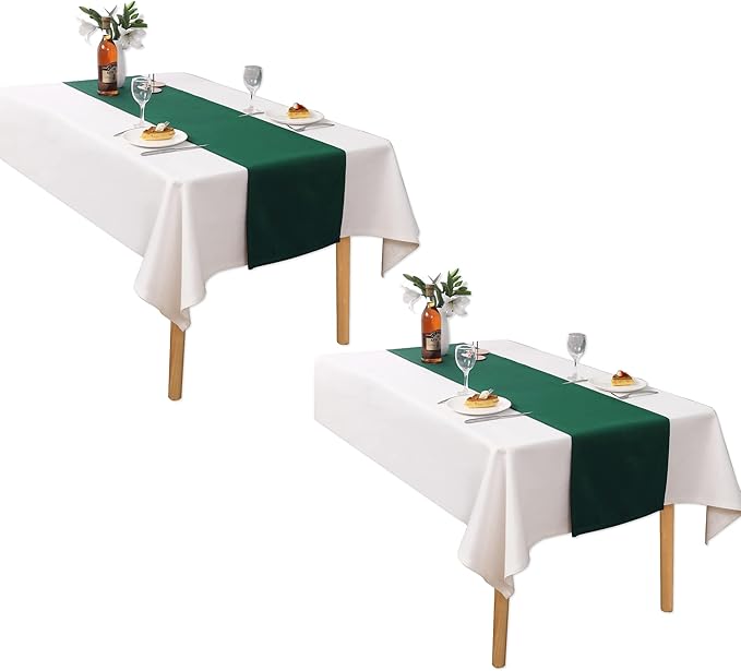 DUALIFE Dark Green Table Runner 14x72 Inch Thick Polyester Decorative Cloth Handcrafted for Wedding Party Birthday Graduations Hotel Restaurant Banquet Catering Services Event Forest Green 2 PCS