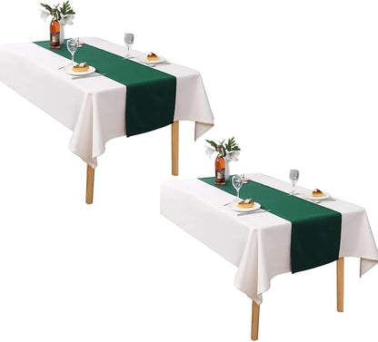 DUALIFE Dark Green Table Runner 14x72 Inch Thick Polyester Decorative Cloth Handcrafted for Wedding Party Birthday Graduations Hotel Restaurant Banquet Catering Services Event Forest Green 2 PCS