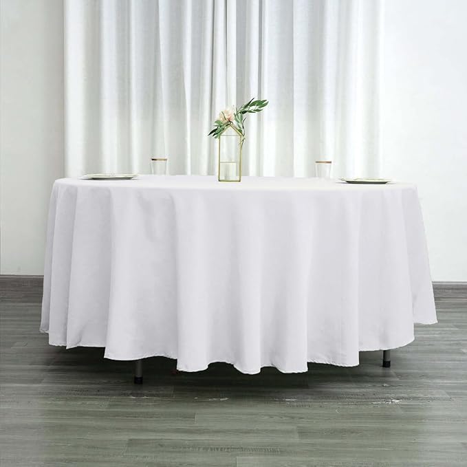 Efavormart Round Tablecloth, 108 Inch Stain & Wrinkle Resistant Washable Table Cloth, Decorative Polyester Fabric Table Cover for Banquet, Wedding, Dining- White