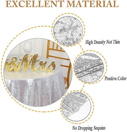 ShinyBeauty Silver Tablecloths 36X36 Inch 2 Pieces Sequin Table Cloth for Party Sparkle Table Cloths Square Small Grey Shimmer TableclothOverlay for Wedding Birthday Cake Tables