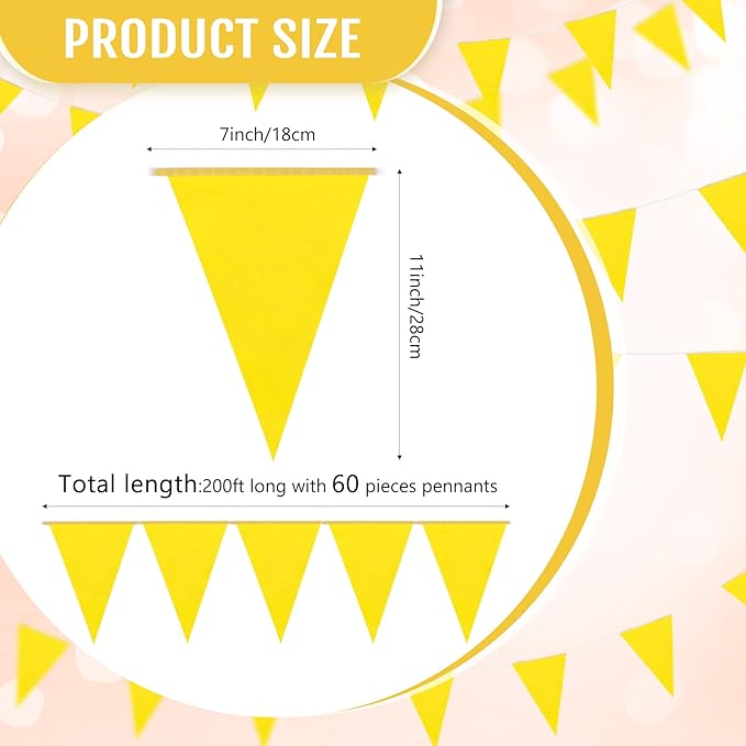 Tatuo 200 Feet Solid Pennant Banners Flags String Triangle Hanging DIY Bunting Flags Party Decorations for Grand Opening Party Banners for Kids Birthday, Shops (Yellow)