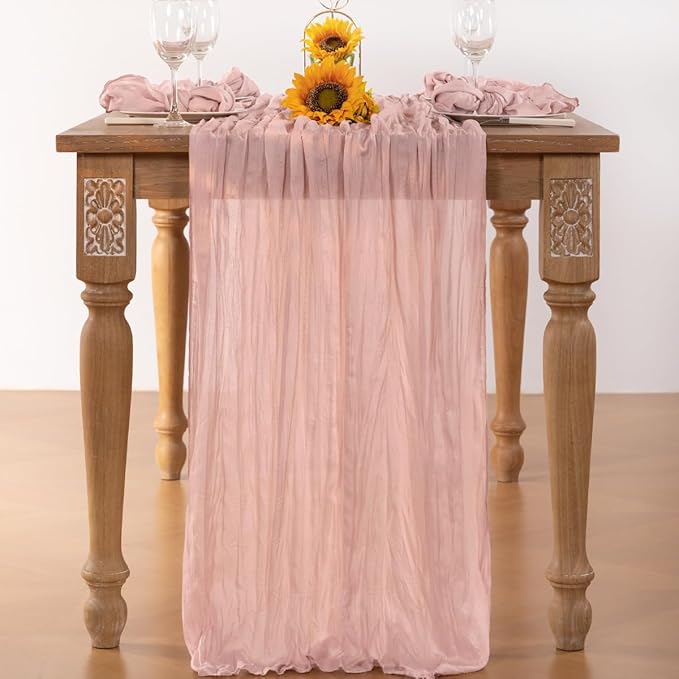 Pink Cheesecloth Table Runner 10 Pack Fall Table Runners Boho Gauze 120 Inches Light Pink Cheese Cloth Fall Table Decorations for Thanksgiving Wedding Bridal Girl Baby Shower Sweet 16 Party