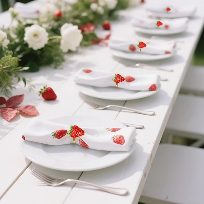 Gold Strawberry Napkin Rings Set of 8 Fall Fruit Napkin Ring Holders for Garden Weddding,Rustic Farmhouse Napkin Rings for Christmas Thanksgiving Day Family Gathering Dinner Table Decor