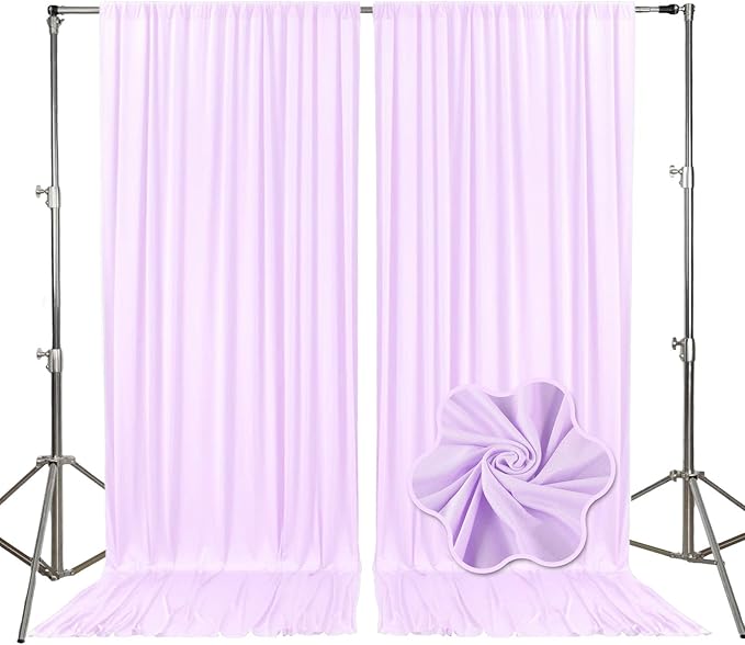 10ft x 10ft Light Purple Backdrop Curtains for Parties, Fabric Satin Background Curtain with Rod Pockets for Weddings, Birthday, Baby Shower, Photography, Graduation Party Backdrop Drapes, 2 Panels