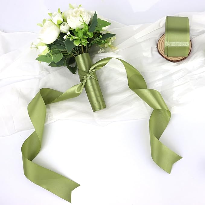 Olive Green Solid Satin Ribbon 2 Inch 25 Yards Solid Polyester Fabric Ribbon for Gift Wrapping Wedding Christmas Baby Shower Birthday Party Decoration Handmade Immortal Flower Craft