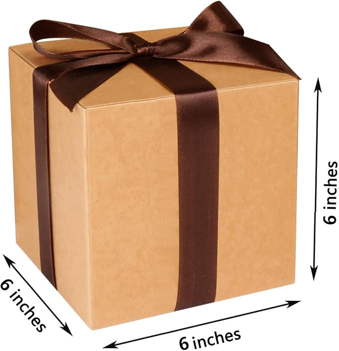 COTOPHER Small Gift Boxes 25 Pack 6x6x6 inches Brown Gift Boxes with Lids for Gifts, Crafting, Wedding Party Favor, Cupcake Boxes, Candy, Bridesmaids Proposal Box with Ribbons and Stickers