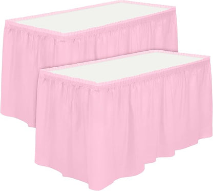 TURSTIN 2 Pieces Pink Plastic Table Skirts 14 x 29 Feet for Rectangle Tables Fitted Tablecloth Disposable Table Cover for Birthday Party, Events, Banquette Baby Shower