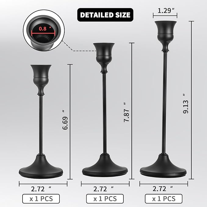 CHILL RECIPE Black Candlestick Holder Tall Taper Candle Holder for Home Decor Table Centerpiece Party Festival Decorations Halloween Decoration (1 Set 3Pcs)