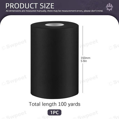 Swpeet 6 Inch by 100 Yards Black Tulle Fabric Roll, Fabric Spool Tulle Ribbon, Netting Polyester Spool Ideal for DIY Handmade Birthday Party Wedding Decorations Christmas Craft Supplies