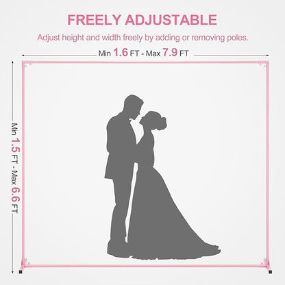 Walensee 7.9FTx6.6FT Pink Wedding Arch Backdrop Stand, Adjustable Square Metal Arch Frame for Ceremony Party Birthday Baby Shower Bridal AnniversaryGarden Balloon Photo Decoration