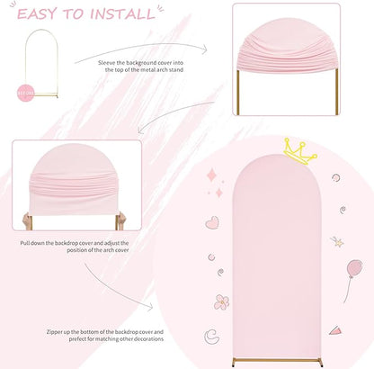 SoarDream Arch Backdrop Cover Pink Spandex Fitted 5FT Pink Wedding Arch Covers Balloon Round Top Chiara Arch Backdrop Fabric for Bridal Shower Wedding Birthday Party Stage Decoations