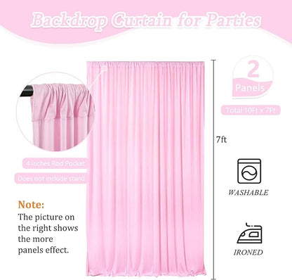 10 x 7 Feet Light Pink Backdrop Curtain for Partie, Background Curtains for Photoshoot, Birthday, Wedding, Halloween, Thanksgiving, Christmas Day, New Year Party Decorations 5Ft x 7Ft, 2 Panels