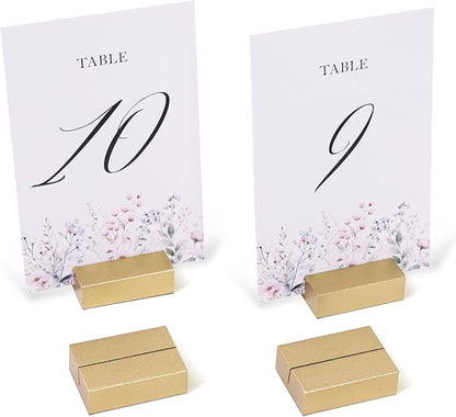 UNIQOOO 12 Pack Gold Birch Wood Stands /1.2mm Slot for Cardstock, Wedding Table Numbers Holders, Photo Holder, Photo Display Stand for Event Decor, Retail Shop, Cafe Restaurant Menu, Business Card, Name Tag
