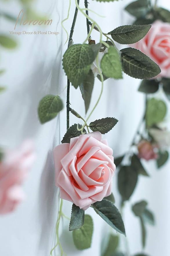 Floroom Artificial Flowers 25pcs Realistic Peach Pink Foam Fake Roses with Stems for DIY Wedding Bouquets Bridal Shower Centerpieces Floral Arrangements Party Tables Home Decorations