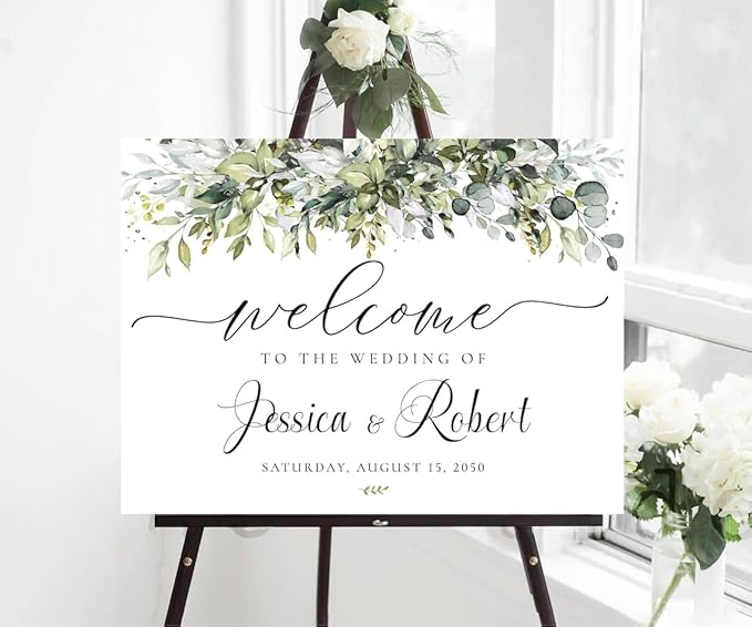 Welcome To Our Wedding Sign, Welcome To Our Wedding Sign With Stand, Greenery Wedding Welcome Sign, Botanicals Wedding Sign, Rustic Wedding Rehearsal Sign, Modern Wedding Sign, Eucalyptus