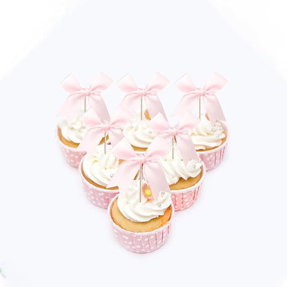 24 PCS Bow Cupcake Toppers Bowknot Coquette Bow Girls Birthday Cake Decorations Bow Cake Toppers Bowknot Cupcake Picks for Baby Shower Birthday Wedding Bridal Engagement Party Supplies Pink