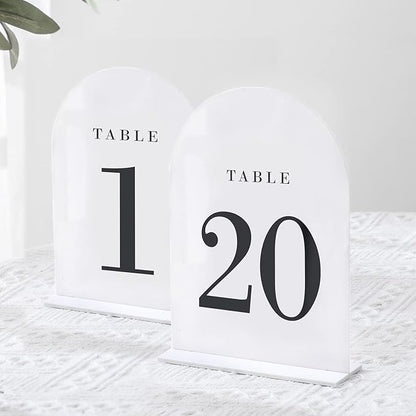 UNIQOOO White Arch Wedding Table Numbers with Stands 1-20, 5x7" Acrylic Signs and Holders, Perfect for Centerpiece, Reception, Decoration, Party, Anniversary, Event