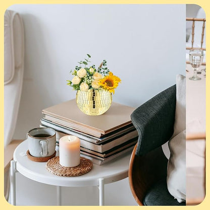8 PCS Disco Ball Vase,Glass Disco Ball Planter Candle Holder Vase Bulk Mirror Disco Ball Flower Vase for Wedding Centerpieces,Birthday,Office,Bedroom(Gold)