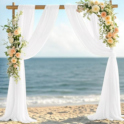 White Elegant Arch Draping Fabric 2 Panels Outdoor 29" × 20Ft Sheer Chiffon Curtain Drapes for Fall Wedding Ceremony Birthday Party Garden Brunch 2 Panels