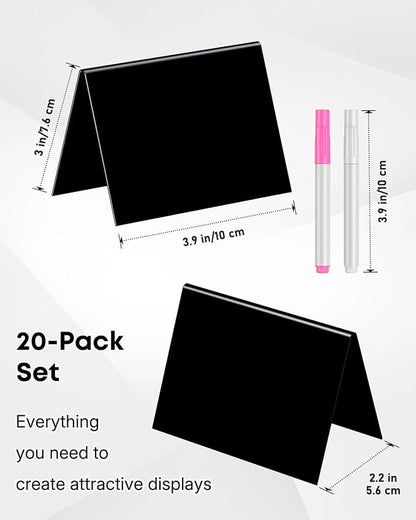 Uniclife 20 Pack Mini Chalkboard Signs for Food, Small Chalkboard Signs with Chalk Markers, Reusable Glossy PVC Food Signs Food Labels for Party Buffet Wedding, Blackboard Place Cards Table Signs