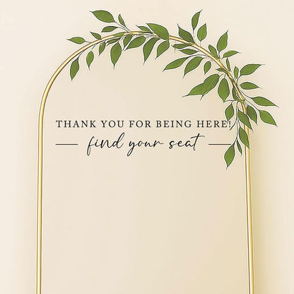 Seating Chart Sign, Wedding Mirror Decal, Thank You for Being Here Find Your Seat, Wedding Seating Chart Header Vinyl Decal, Your Seat Awaits Wedding Sign Decal, Mirror Sticker for Seating (Black, Wide 20")