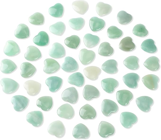 Gerrii 50 Pcs Heart Healing Stone Bulk Quartz Heart Inspirational Stones Gift for Women Love Pocket Polished Natural Energy Balancing Meditation 0.8 Inch(Green)