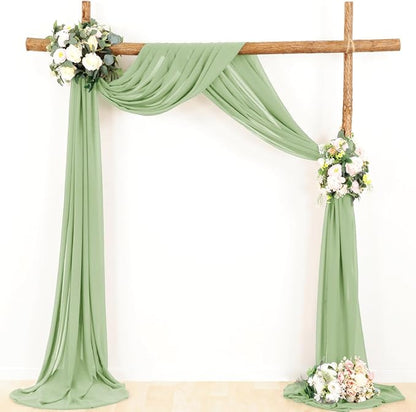 Wedding Arch Draping Fabric 2 Panels 30'' x 18FT Sage Green Sheer Chiffon Arch Drapery for Photo Booth Bridal Shower Baby Shower Church Decor Newborn Photography Christening Outdoor Party