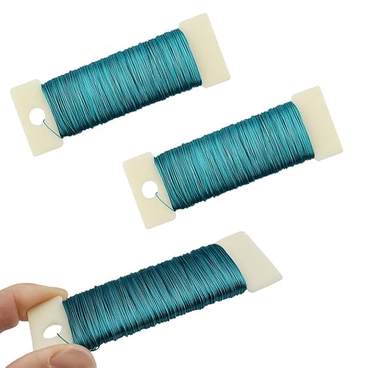 HAHIYO 26Gauge Blue Metal Floral Wire - 3 Rolls, 115 Yards (345 Feet) - Flexible Paddle Wire for Craft, Christmas Wreath, Flower Arrangement, Bouquet Wrapping, Wedding, DIY