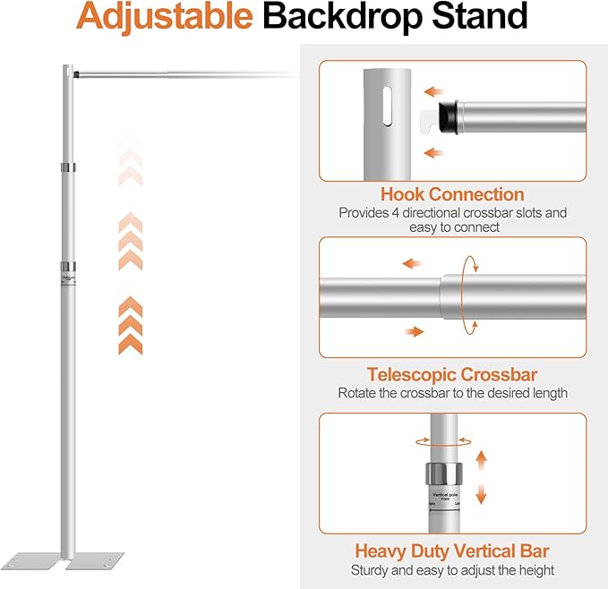 FUDESY Pipe and Drape Backdrop Stand Kit, 8.6x10ft Heavy Duty Backdrop Stand Adjustable Background Frame with Metal Base for Photography Wedding Parties Events Decoration