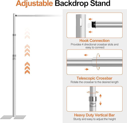 FUDESY Pipe and Drape Backdrop Stand Kit, 8.6x10ft Heavy Duty Backdrop Stand Adjustable Background Frame with Metal Base for Photography Wedding Parties Events Decoration