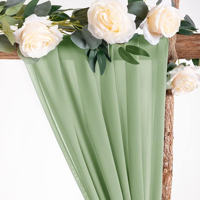 Socomi Wedding Arch Draping Fabric 3 Panels 29" x 19Ft Sage Green Sheer Chiffon Curtain Drapes 6 Yards for Wedding Ceremony Birthday Party Decoration