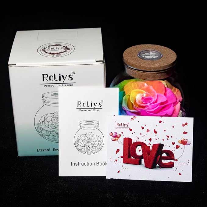 Preserved Real Roses with Colorful Mood Light Wishing Bottle,Eternal Rose，Never Withered Flowers,for Bedroom Party Table Decor, Christmas Anniversary,Valentine's,Mother's Day, (Multi)