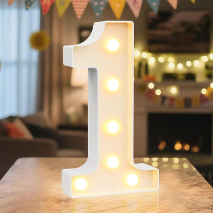 LED Marquee Light Up Numbers Sign - Lighted Birthday Numbers Sign for Birthday Party Decoration, Bar Wall, Home, Table Room, Wedding and Christmas Decorations, Number 1