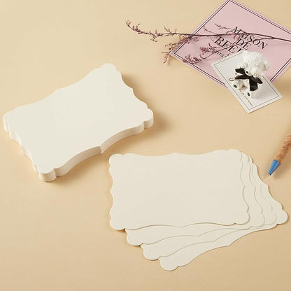 50 Pack Blank Kraft Cards Cardstock Thick Paper Brown Greeting Cards for DIY Gift Card Menus, Baby Shower and Wedding Invitations (Cream, 5x7IN)