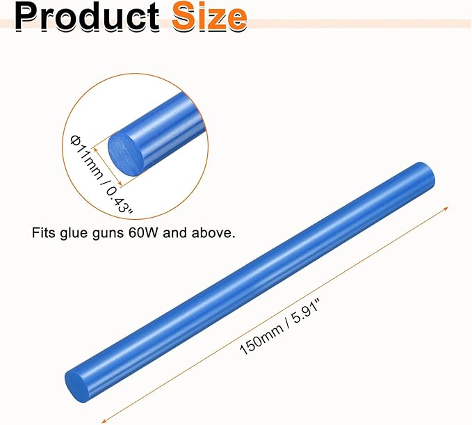 HARFINGTON 10pcs Hot Glue Sticks 0.43" Dia x 5.91" Long EVA Mini Hot Melt Adhesive Glue Stick for Hot Melt Gun Wood Plastic Glass Flowers Fabrics Foam, Blue