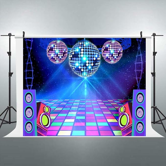 Dance Party Backdrop Retro 80s 90s Theme Stage Dance Ball Music Birthday Party Decoration DJ Photography Background 10 x 8 ft for Baby Shower Picture Photo Shoot Polyester Fabric