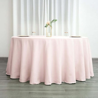Efavormart Round Tablecloth, 132 Inch Stain & Wrinkle Resistant Washable Table Cloth, Decorative Polyester Fabric Table Cover for Banquet, Wedding, Dining- Blush