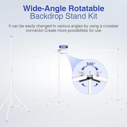 EMART Backdrop Stand, 20x7ft(WxH) Large Adjustable Background Support System with 308° Angle Rotatable Connector, 8 Clamps, 3 Sandbags and Carry Bag for Paties, Wedding, Photography Studio -White