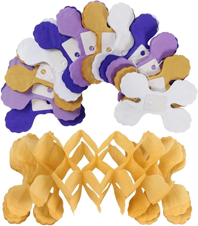 Purple-Gold Party Decorations Garland Streamers - 12pcs White Purple Lavender Graduation 4-Leaf Clover Paper Streamer,Woman Birthday Wedding Bridal Shower Mothers Banners Decor Ouruola