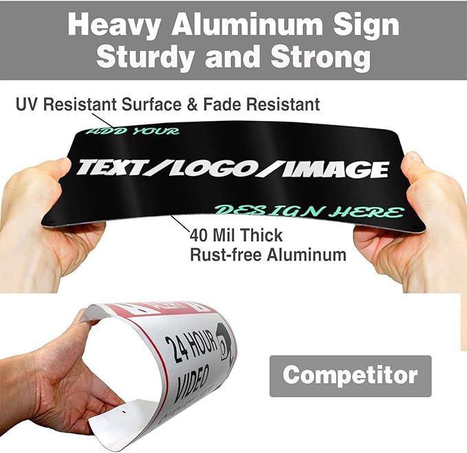 Custom Signs Outdoor Metal Sign - 12 x 8 Customized Personalized Aluminum for Office, Home, Business, Decor, Road Signs, Rust-Proof (No Text Box)