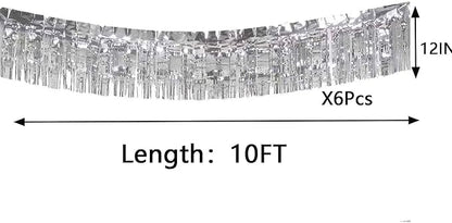 We Moment 6 Pack 10 Feet Silver Foil Fringe Garland Metallic Tinsel Banner Wall Hanging Fringe Curtain Glitter Backdrop Banner for Parade Floats Birthday Bachelorette Silver Party Decorations