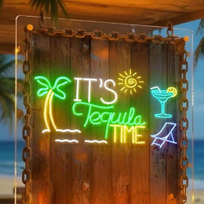 It’s Tequila Time Custom Neon Sign | Outdoor Waterproof Bar Deco | Personalized Tequila Wall Art | Mexican Party Sign | Unique Home Pub Gift Size:18inch