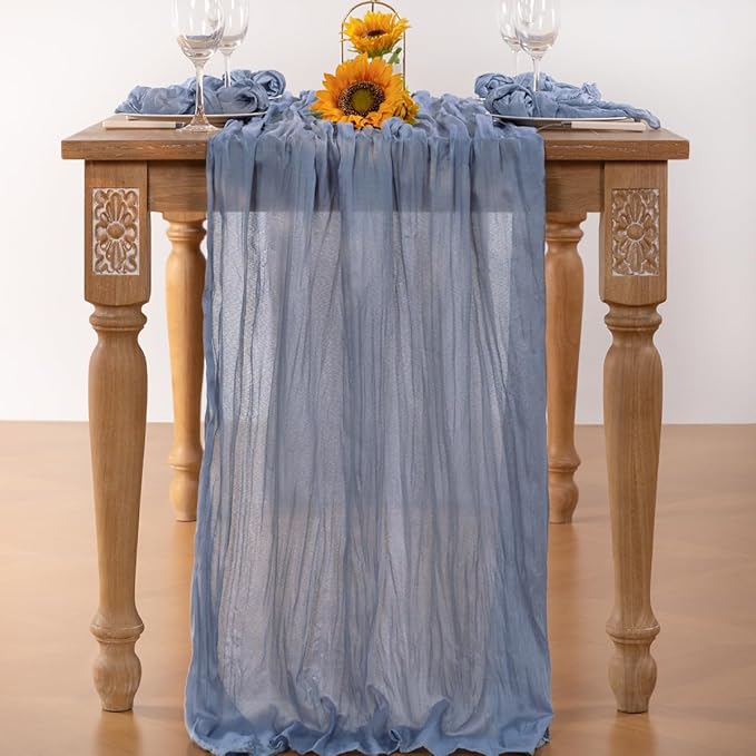 Dusty Blue Cheesecloth Table Runner 10 Pack Fall Table Runners Boho Gauze 120 Inches Blue Cheese Cloth Fall Table Decorations for Thanksgiving Marine Weddings Bridal Baby Shower Party
