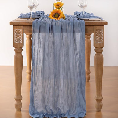 Dusty Blue Cheesecloth Table Runner 10 Pack Fall Table Runners Boho Gauze 120 Inches Blue Cheese Cloth Fall Table Decorations for Thanksgiving Marine Weddings Bridal Baby Shower Party
